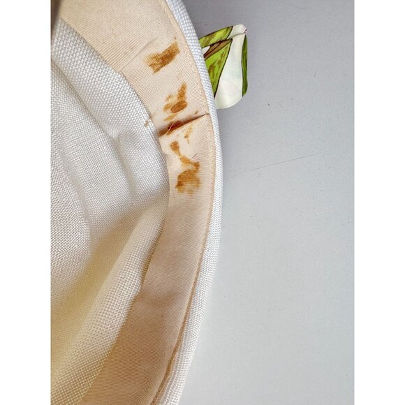 Vintage White Basketweave Green Pink Satin Twill Tie Bucket Hat - Picture 15 of 16